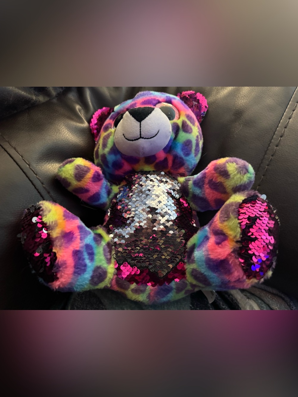 Rainbow leopard sequined plush 10 inch